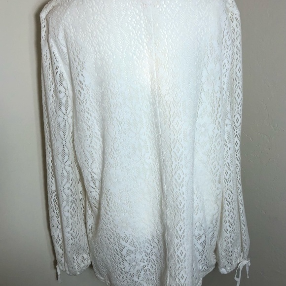 Women SZ XL Blouse 3/4 Sleeve LC Lauren Conrad Cream White Lace Lined Winter Top - Picture 6 of 15